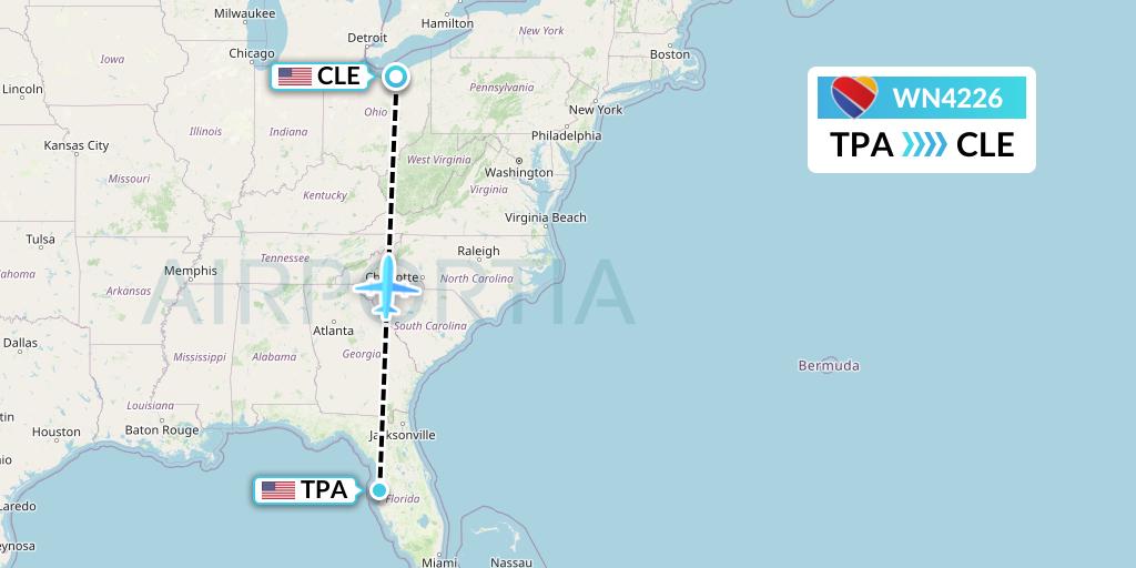 WN4226 Southwest Airlines Flight Map: Tampa to Cleveland