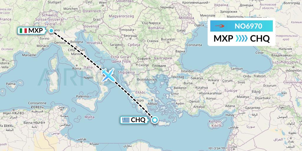 NO6970 Neos Flight Map: Milan to Chania