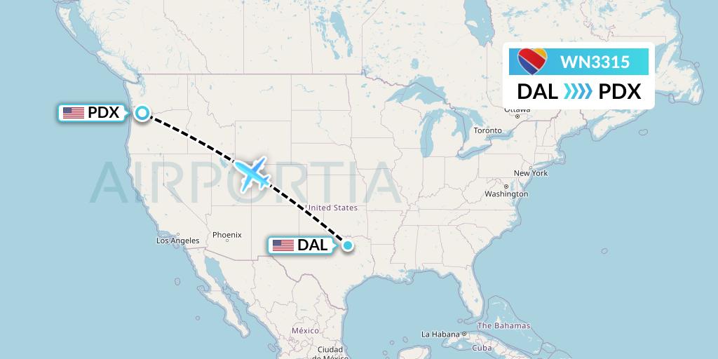 WN3315 Southwest Airlines Flight Map: Dallas to Portland