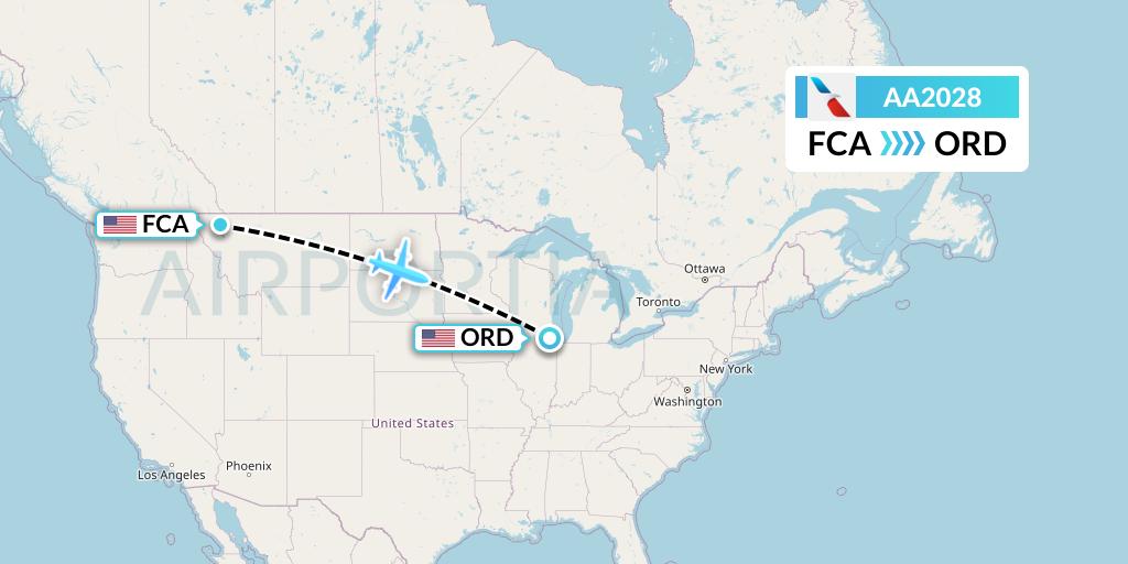 AA2028 American Airlines Flight Map: Kalispell to Chicago