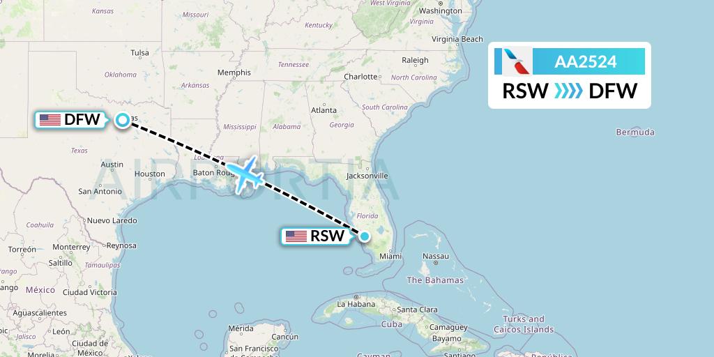 AA2524 American Airlines Flight Map: Fort Myers to Dallas
