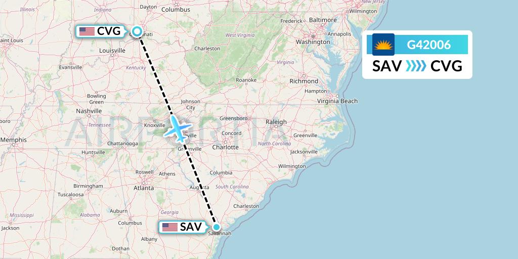 G42006 Allegiant Air Flight Map: Savannah to Cincinnati