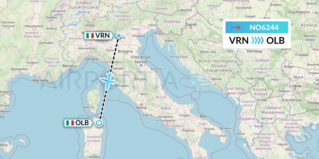 NO6244 Neos Flight Map: Verona to Olbia