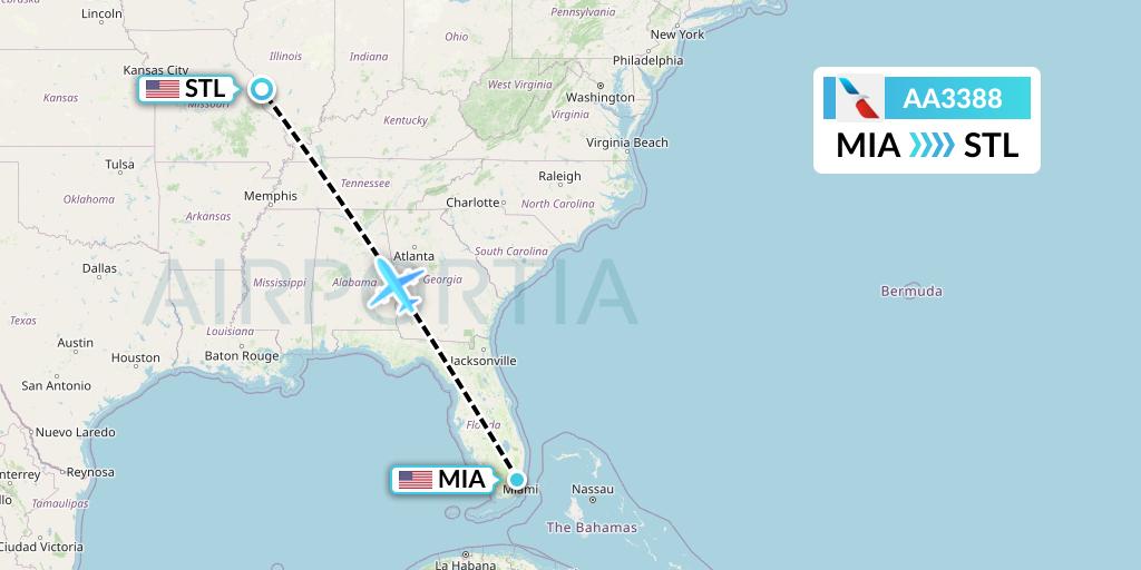 AA3388 American Airlines Flight Map: Miami to St. Louis