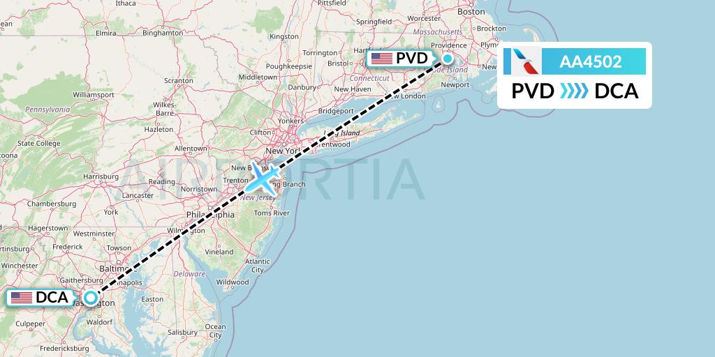 AA4502 American Airlines Flight Map: Providence to Washington