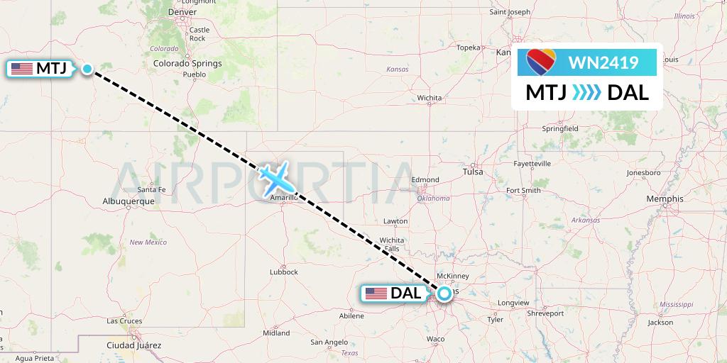 WN2419 Southwest Airlines Flight Map: Montrose to Dallas