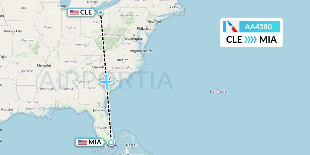 AA4380 American Airlines Flight Map: Cleveland to Miami