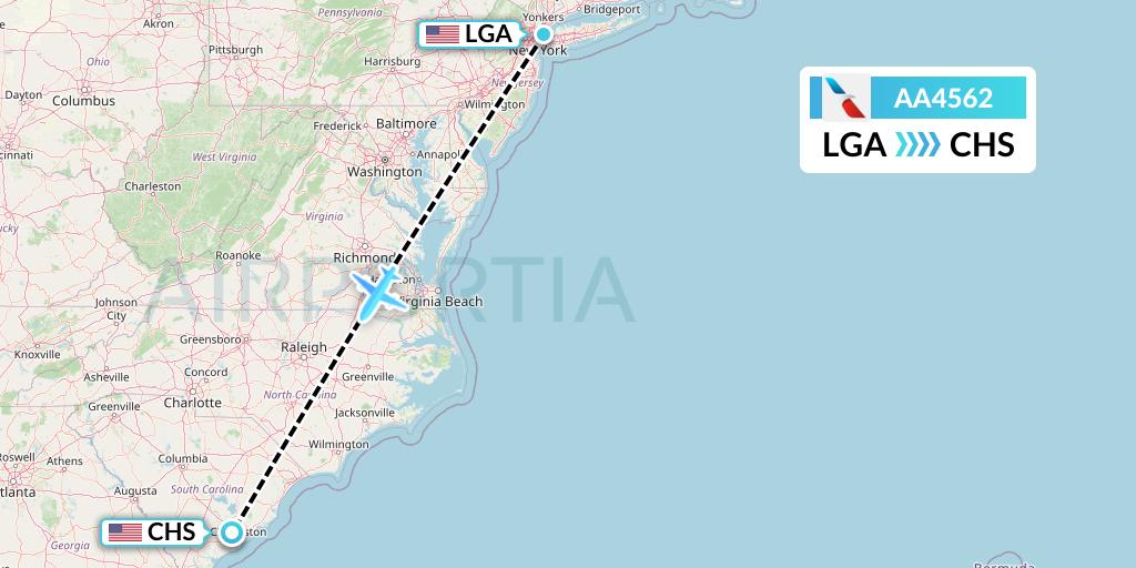AA4562 American Airlines Flight Map: New York to Charleston