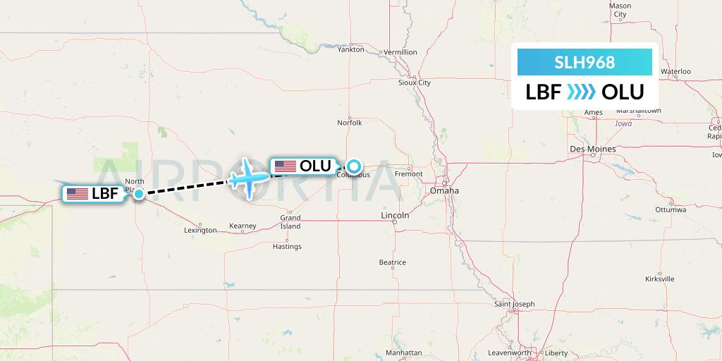 SLH968 Silverhawk Aviation Flight Map: North Platte to Columbus