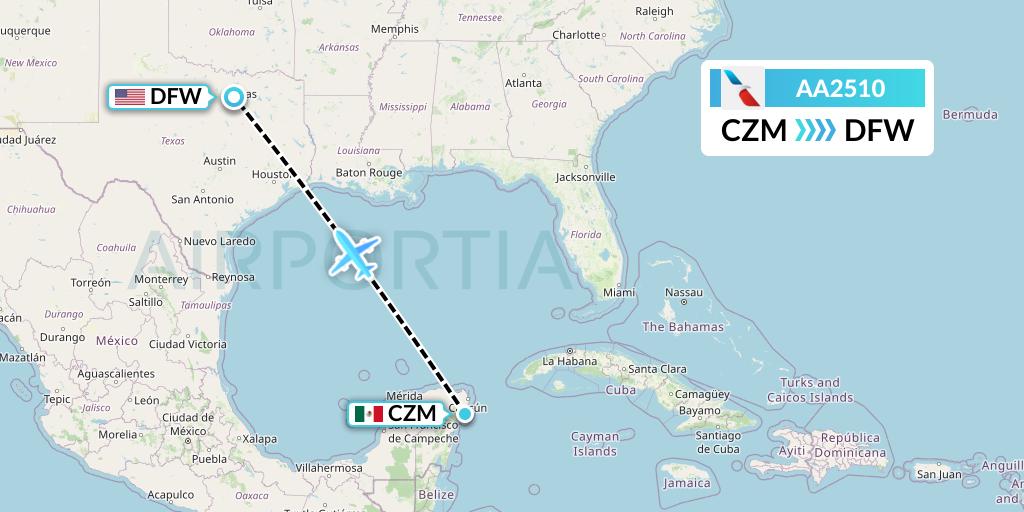AA2510 American Airlines Flight Map: Cozumel to Dallas