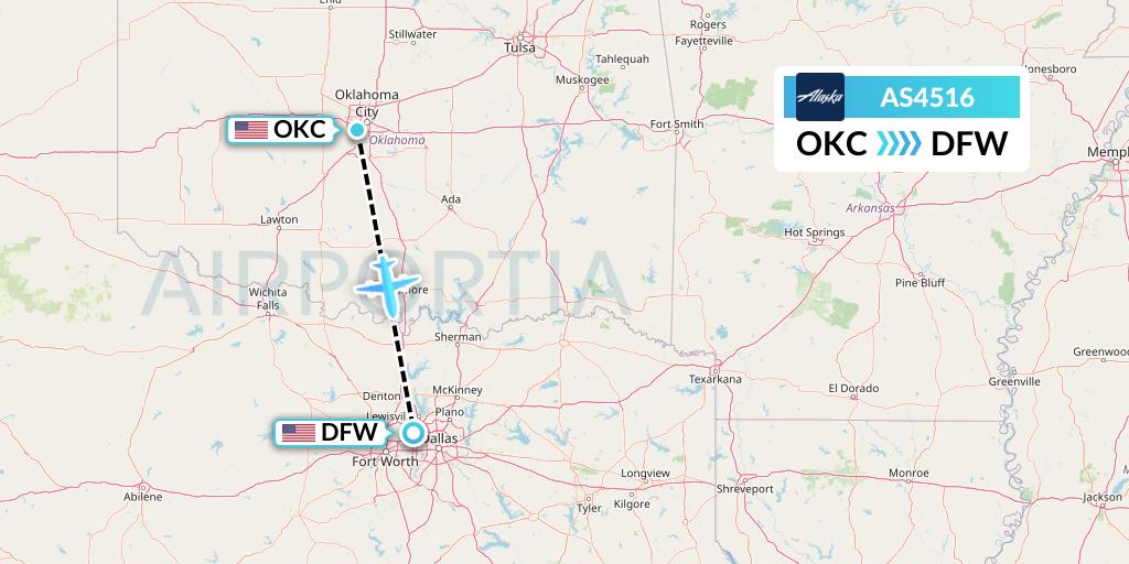 AS4516 Alaska Airlines Flight Map: Oklahoma City to Dallas