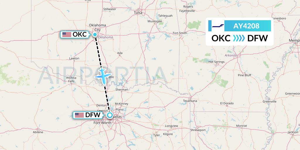 AY4208 Finnair Flight Map: Oklahoma City to Dallas