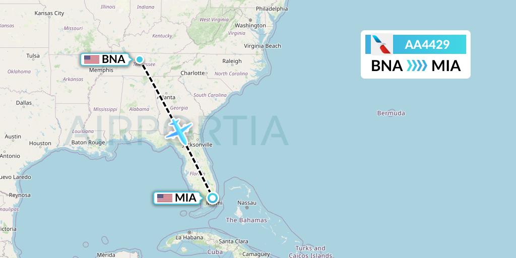 AA4429 American Airlines Flight Map: Nashville to Miami