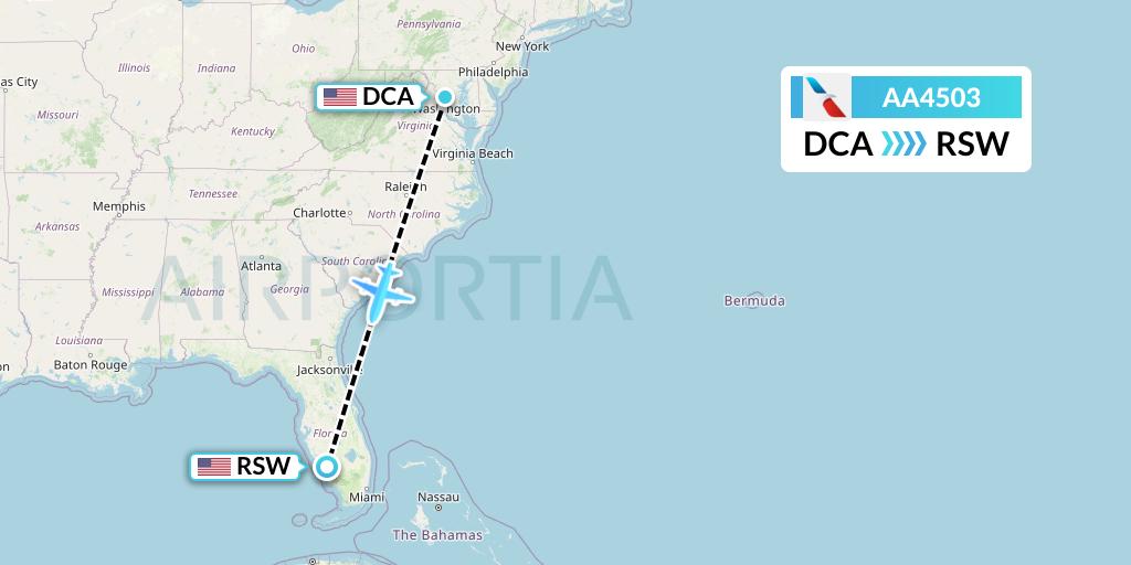 AA4503 American Airlines Flight Map: Washington to Fort Myers
