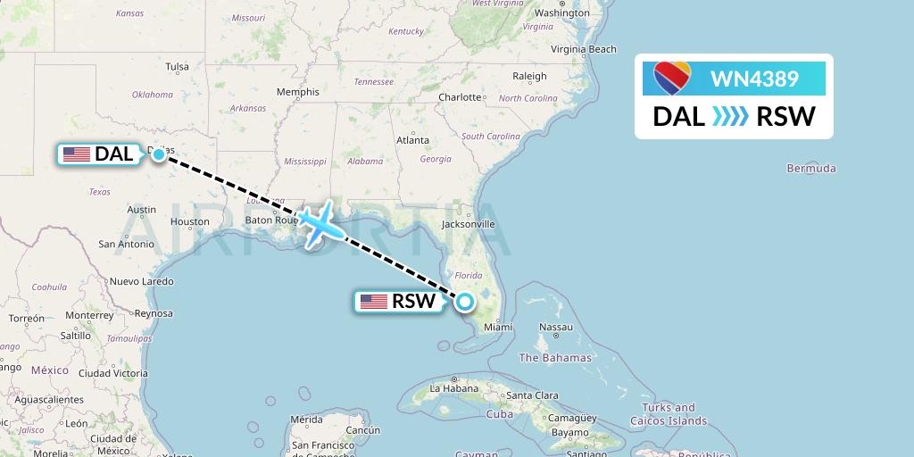 WN4389 Southwest Airlines Flight Map: Dallas to Fort Myers
