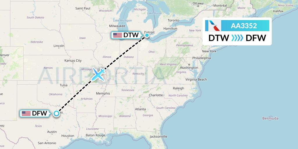 AA3352 American Airlines Flight Map: Detroit to Dallas