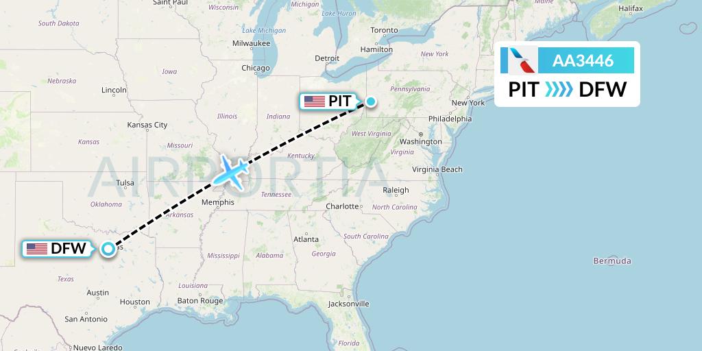AA3446 American Airlines Flight Map: Pittsburgh to Dallas