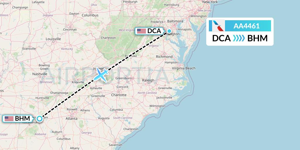 AA4461 American Airlines Flight Map: Washington to Birmingham