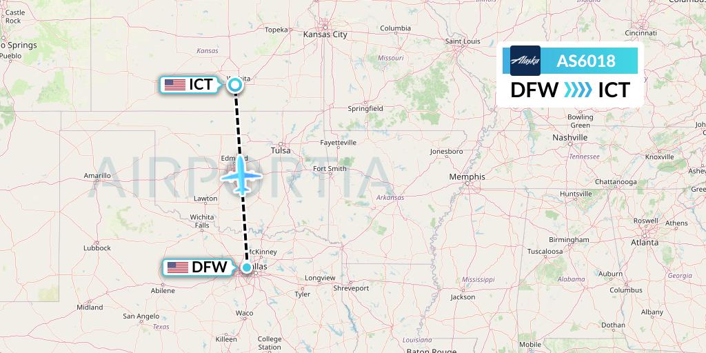 AS6018 Alaska Airlines Flight Map: Dallas to Wichita