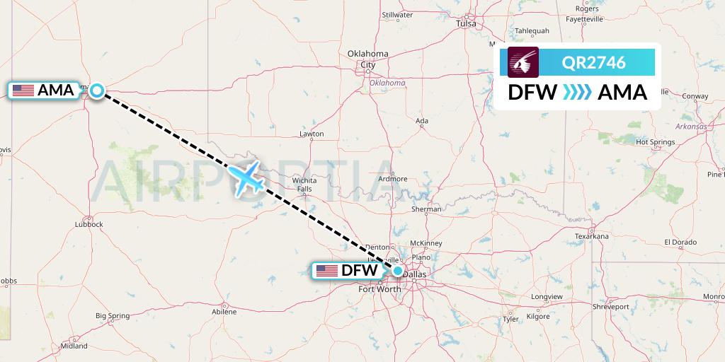 QR2746 Qatar Airways Flight Map: Dallas to Amarillo