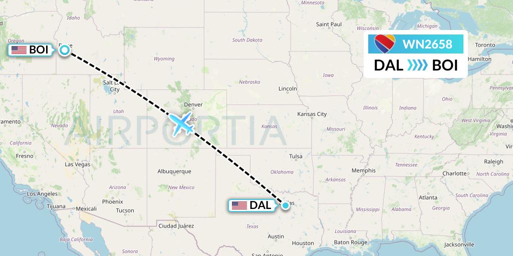 WN2658 Southwest Airlines Flight Map: Dallas to Boise