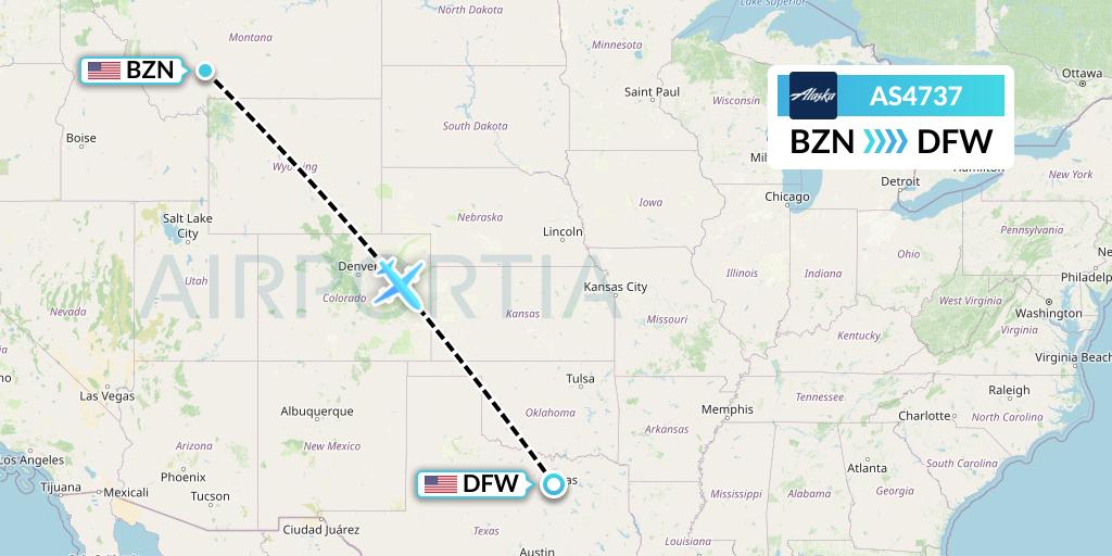 AS4737 Alaska Airlines Flight Map: Bozeman to Dallas