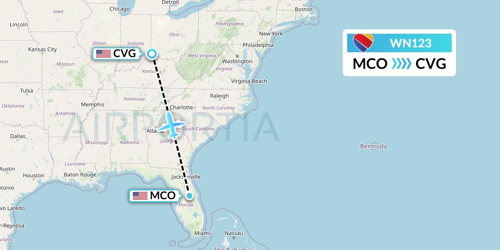 WN123 Southwest Airlines Flight Map: Orlando to Cincinnati