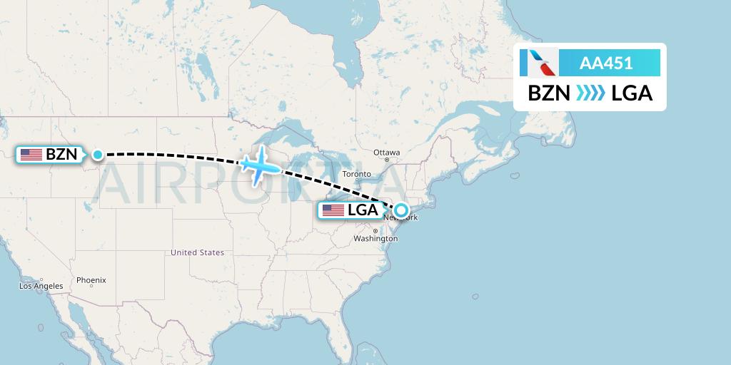 AA451 American Airlines Flight Map: Bozeman to New York