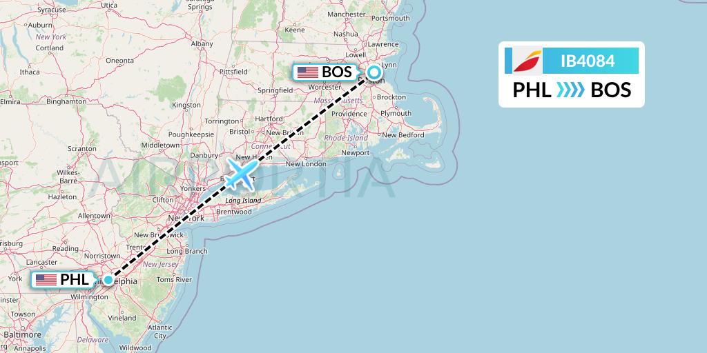 IB4084 Iberia Flight Map: Philadelphia to Boston