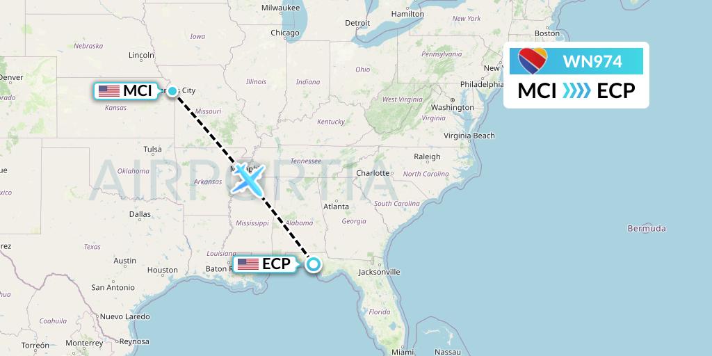 WN974 Southwest Airlines Flight Map: Kansas City to Panama City
