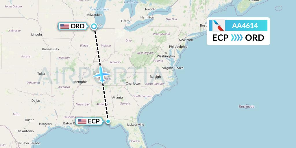 AA4614 American Airlines Flight Map: Panama City to Chicago