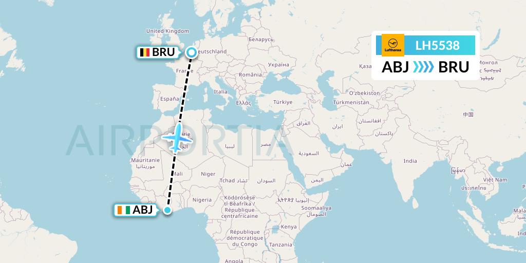 LH5538 Lufthansa Flight Map: Abidjan to Brussels