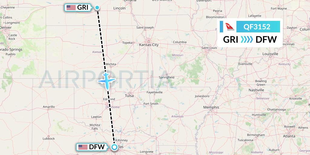 QF3152 Qantas Flight Map: Grand Island to Dallas