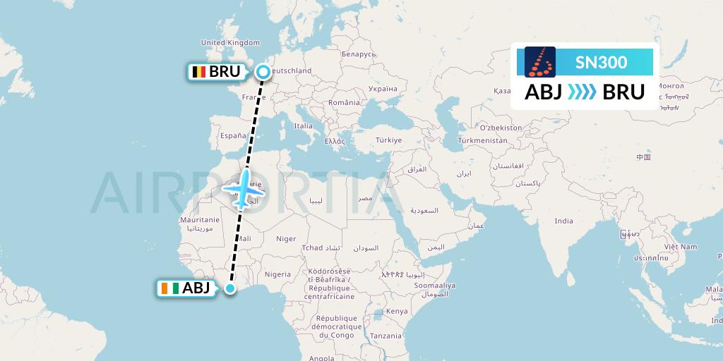 SN300 Brussels Airlines Flight Map: Abidjan to Brussels