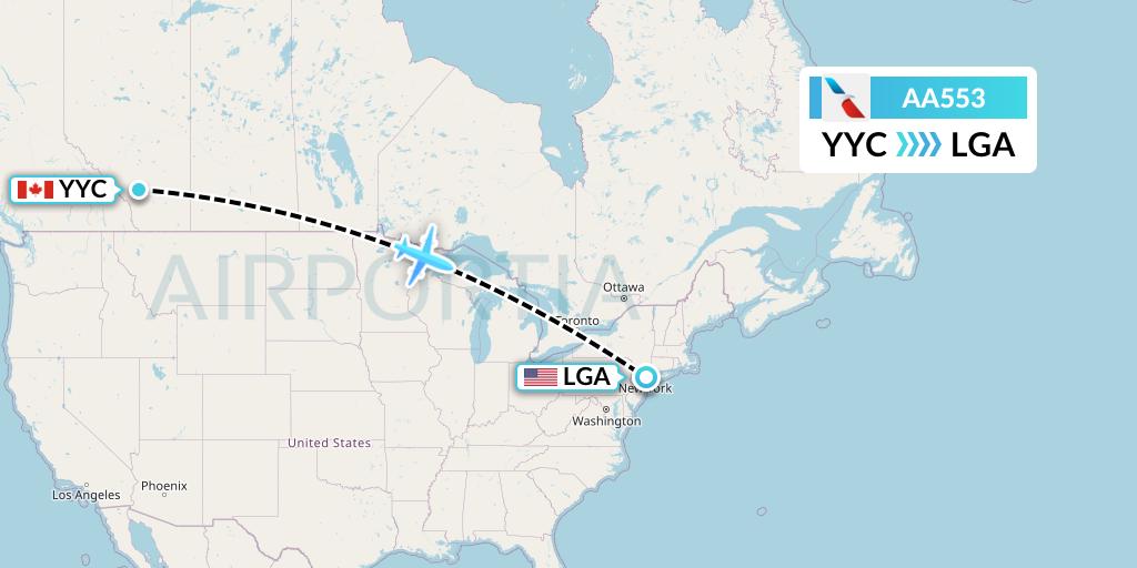 AA553 American Airlines Flight Map: Calgary to New York