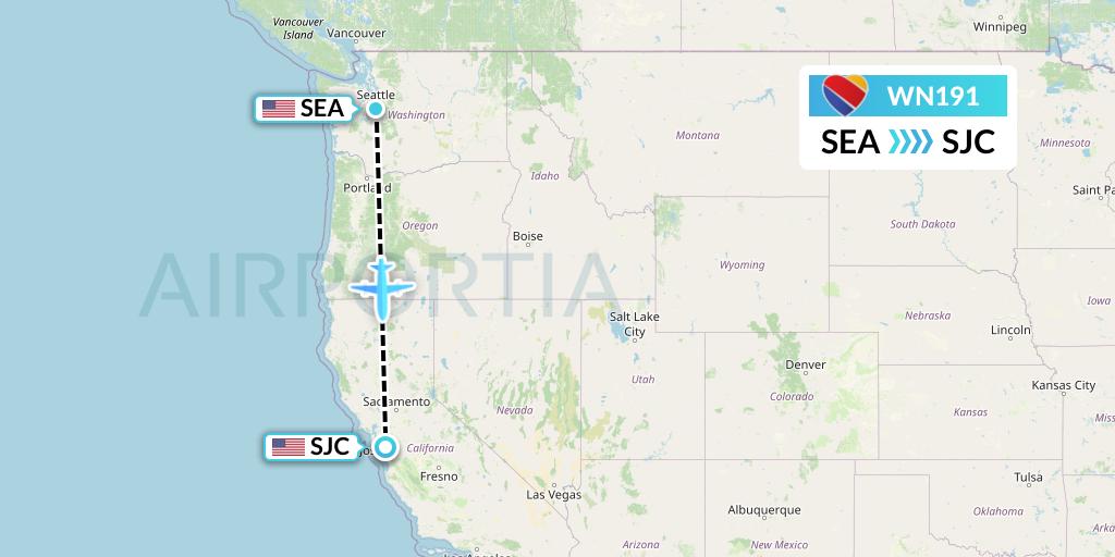 WN191 Southwest Airlines Flight Map: Seattle to San Jose