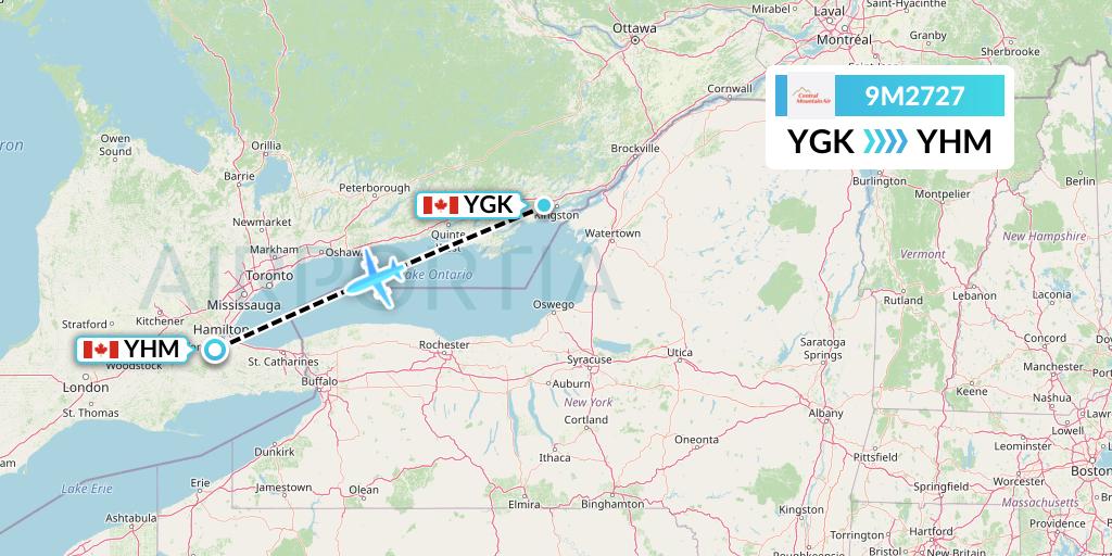 9M2727 Central Mountain Air Flight Map: Kingston to Hamilton