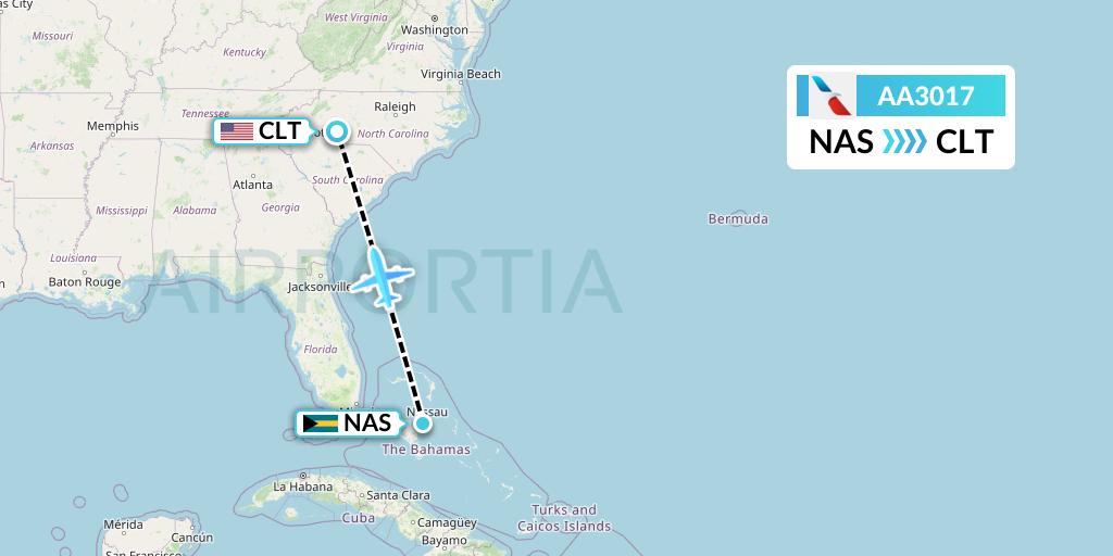 AA3017 American Airlines Flight Map: Nassau to Charlotte