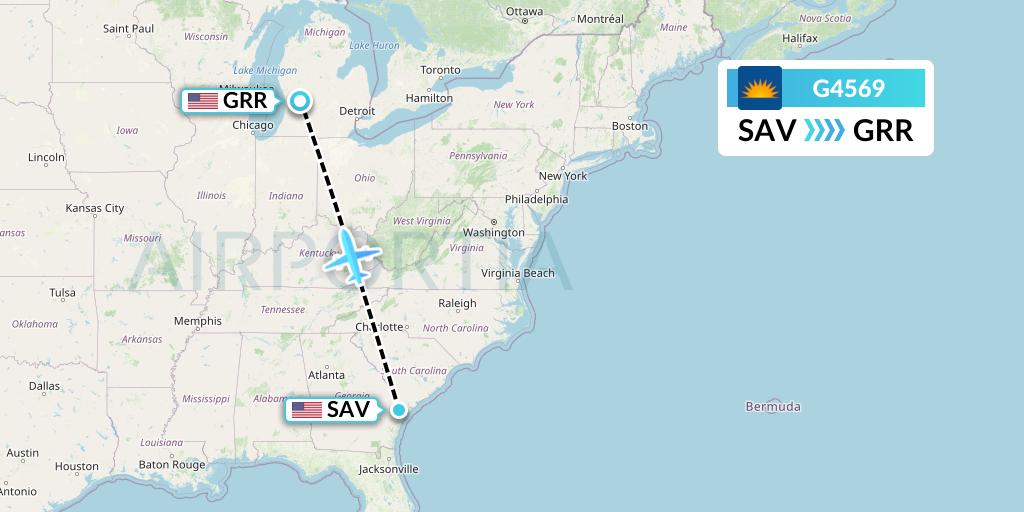 G4569 Allegiant Air Flight Map: Savannah to Grand Rapids