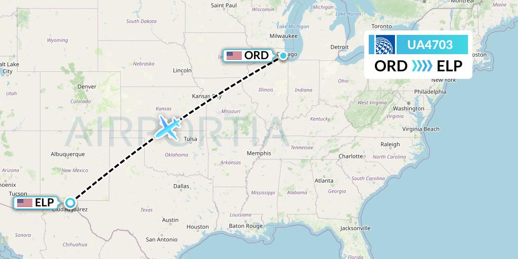 UA4703 United Airlines Flight Map: Chicago to El Paso