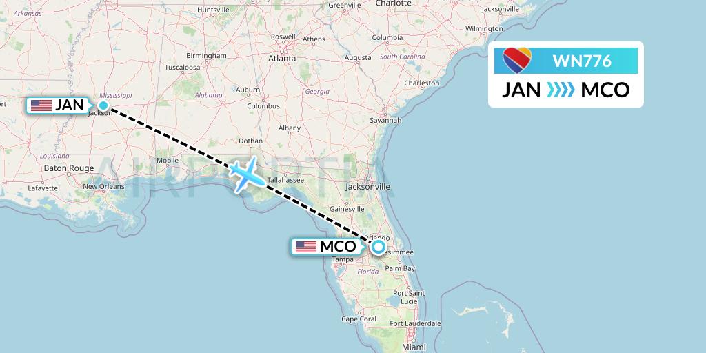 WN776 Southwest Airlines Flight Map: Jackson to Orlando