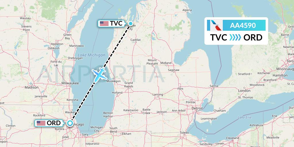 AA4590 American Airlines Flight Map: Traverse City to Chicago