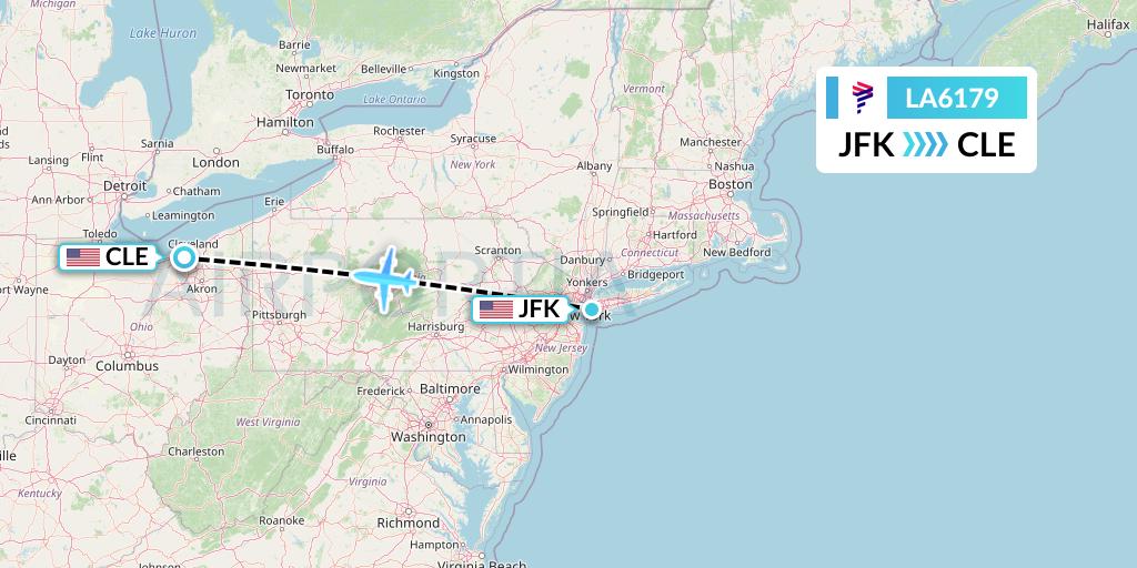 LA6179 LAN Airlines Flight Map: New York to Cleveland