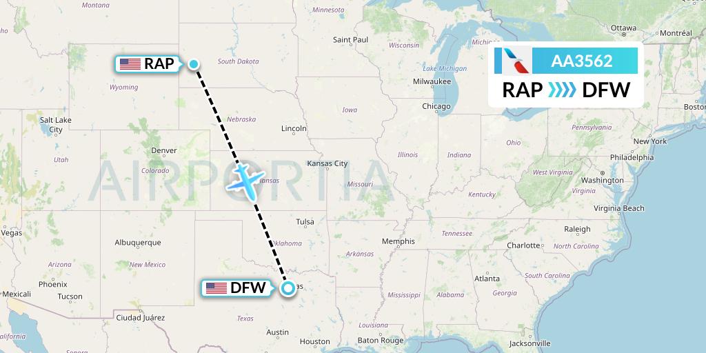 AA3562 American Airlines Flight Map: Rapid City to Dallas
