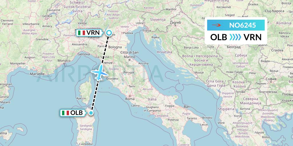 NO6245 Neos Flight Map: Olbia to Verona