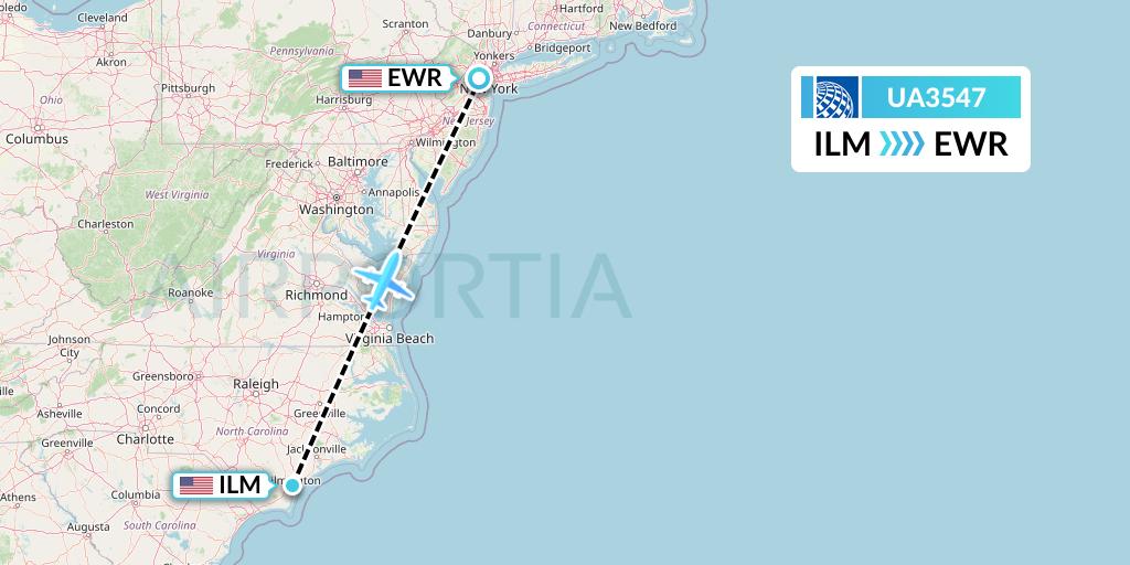 UA3547 United Airlines Flight Map: Wilmington to New York