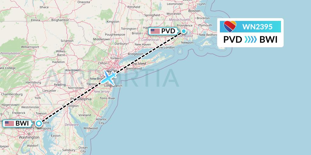 WN2395 Southwest Airlines Flight Map: Providence to Baltimore