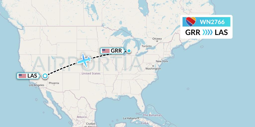 WN2766 Southwest Airlines Flight Map: Grand Rapids to Las Vegas
