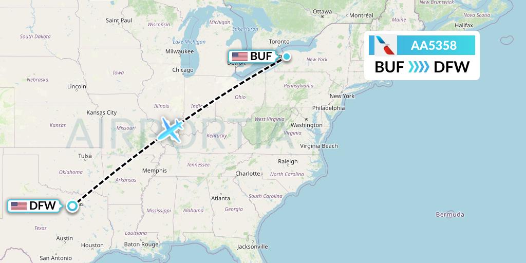 AA5358 American Airlines Flight Map: Buffalo to Dallas