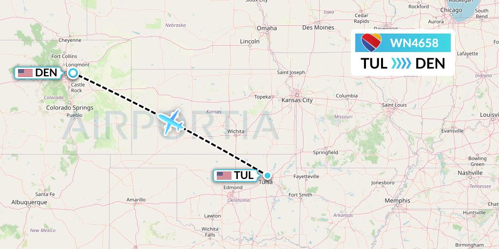 WN4658 Southwest Airlines Flight Map: Tulsa to Denver